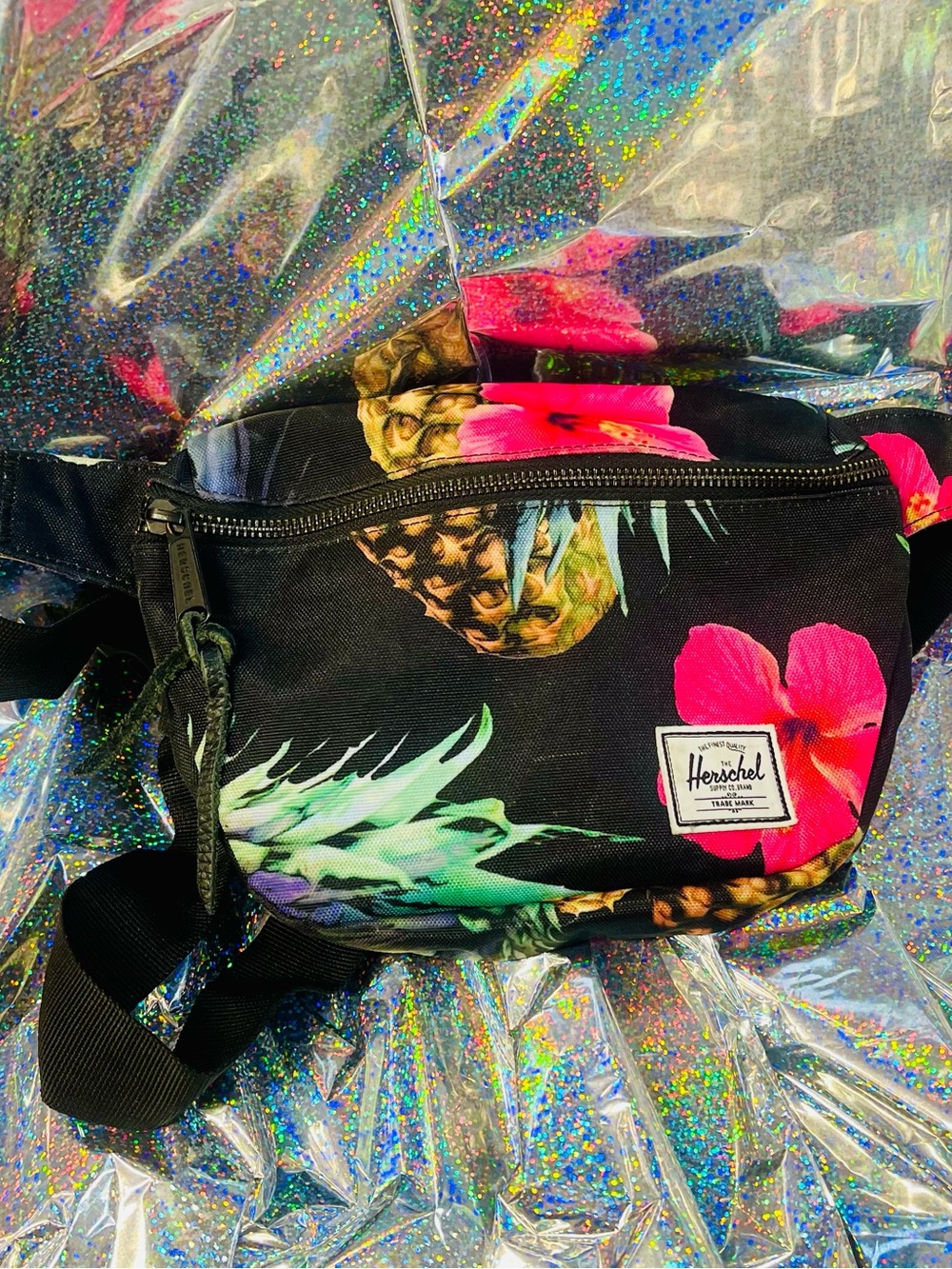 Herschel Supply Company Black Floral Pineapple Crossbody Waist Bag